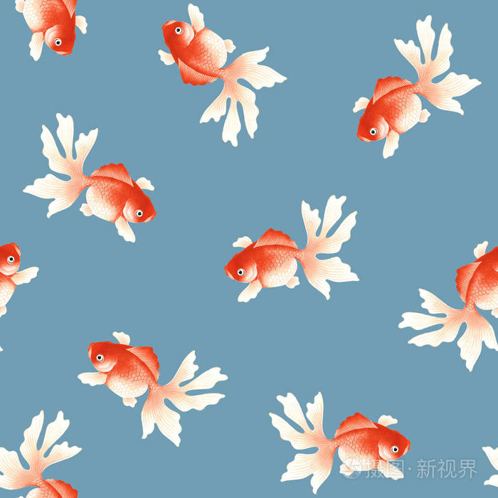 日本风格的鱼图案我画了一条日本风格的鱼,在徒手画中,它无缝地重复