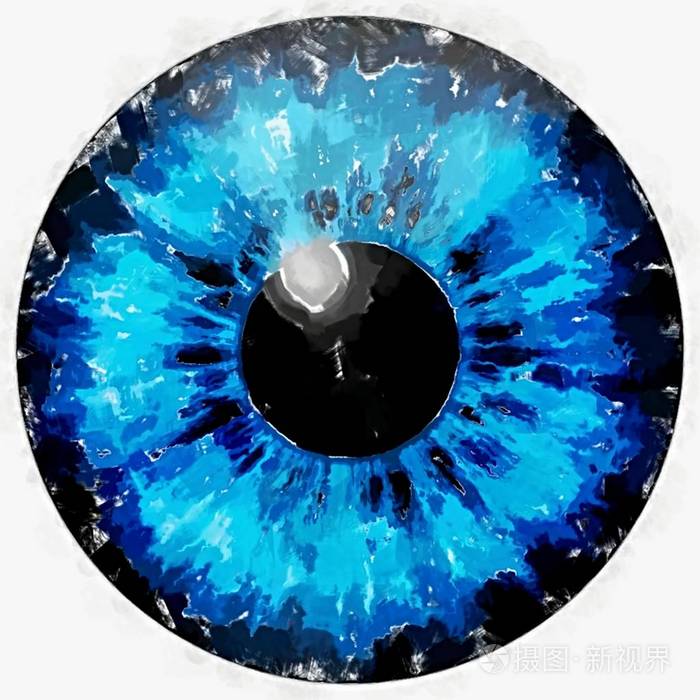 水彩颜料蓝色的眼睛虹膜反射光的插图