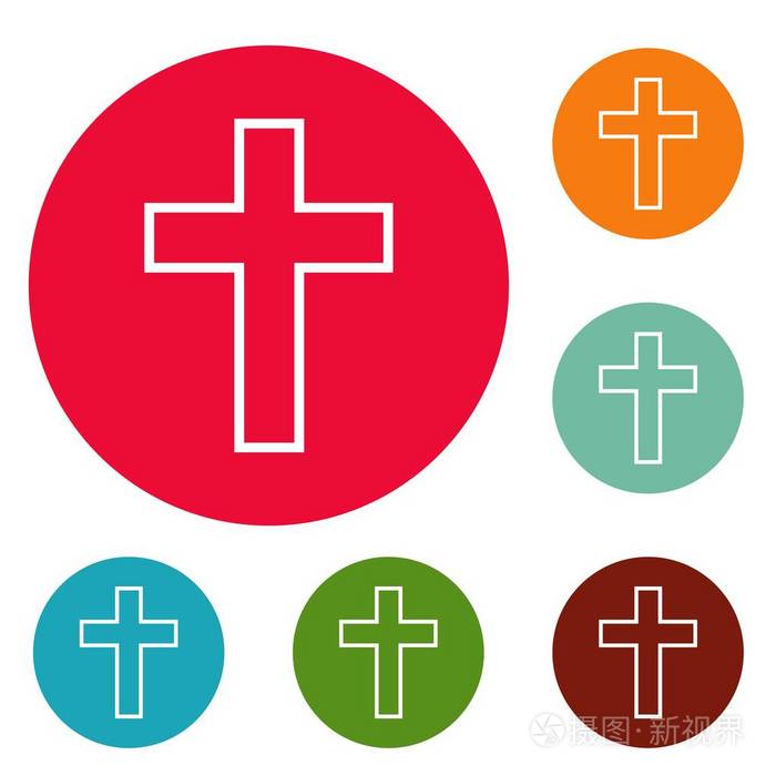 天主教十字图标圈集向量