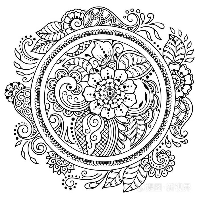 以曼陀罗形式的圆形图案. 汉娜·塔图·曼达拉. 明迪风格. 东方风格的