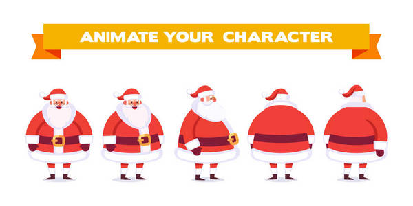 动画人物老年人圣诞老人. 正面背面34视图动画人物.