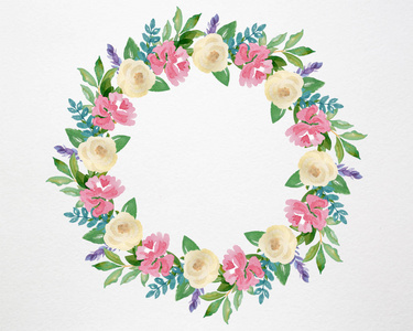 春天的花圈手绘水彩照片