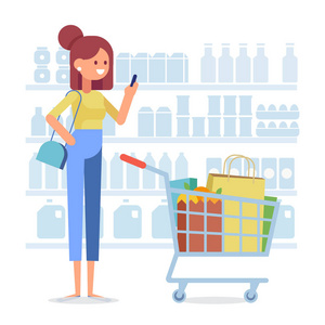 s shopping in supermarket. Vector illustration in a flat style