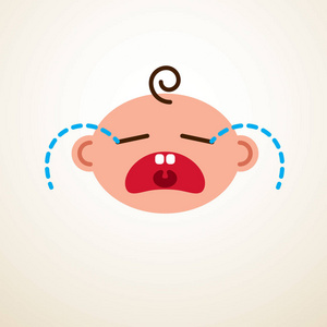 孩子哭卡通可爱的婴儿卡通矢量平面图标悲伤哭泣和不快乐的孩子表情.