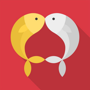 亲亲鱼红底金银鱼接吻,农历新年和情人节的平面设计照片