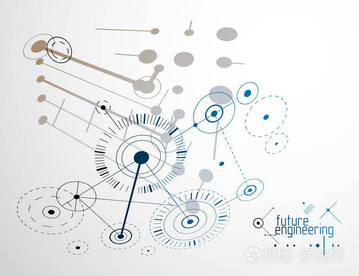 机械方案 带圆的矢量工程图和机构的几何部分 技术方案可用于网页设计和壁纸或背景 插画 正版商用图片1143 摄图新视界