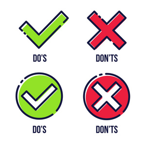 艺术设计与文本 dos 和 donts.对或错.真假.抽象概念图形元素照片