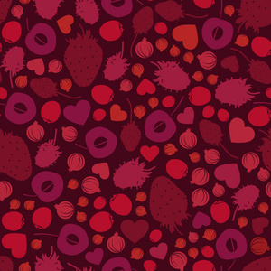 红色浆果果实和心矢量背景
