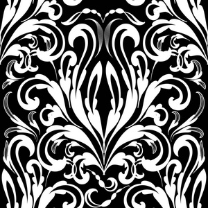巴洛克式的黑白无缝图案。矢量锦缎背景
