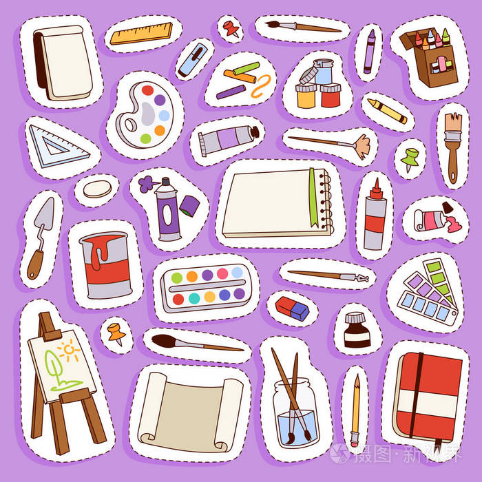 绘画矢量艺术家工具调色板图标集平面插图详细信息文具创意绘画设备