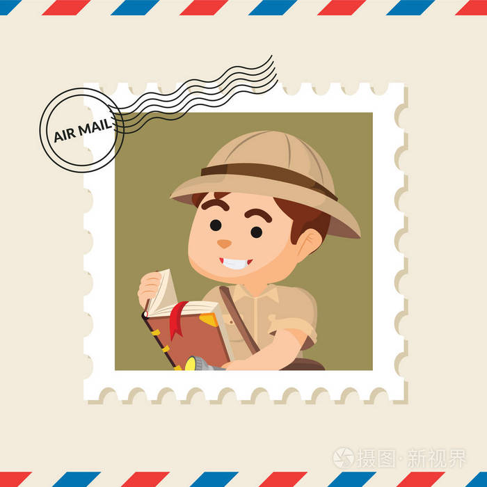 探险家男孩邮资邮票空邮信封