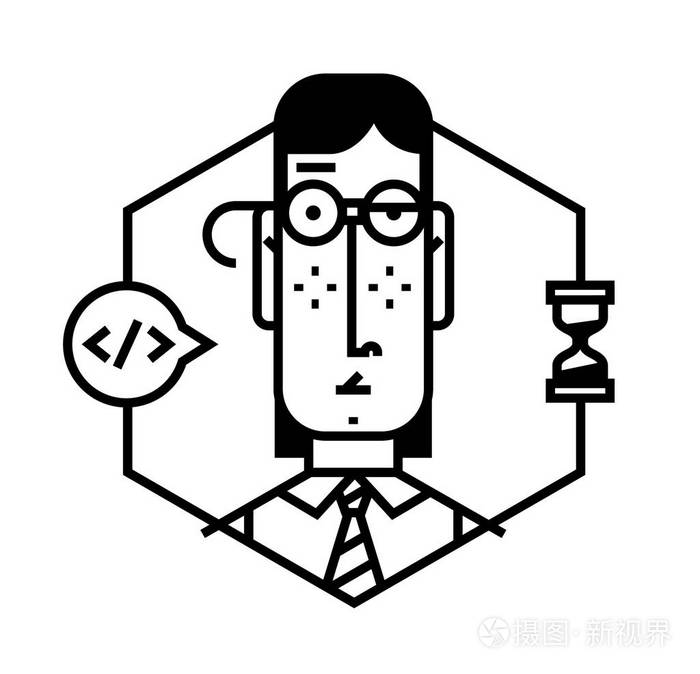 公司的特点.戴眼镜的年轻人插画-正版