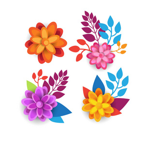 彩色花卉元素的白色背景花卉图形设计