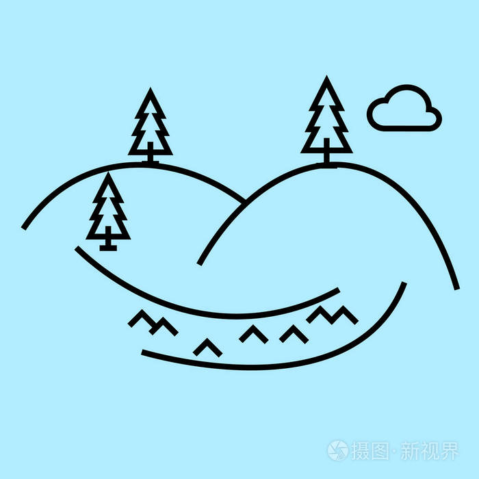丘陵线图标标志蓝色背景插图可编辑笔画