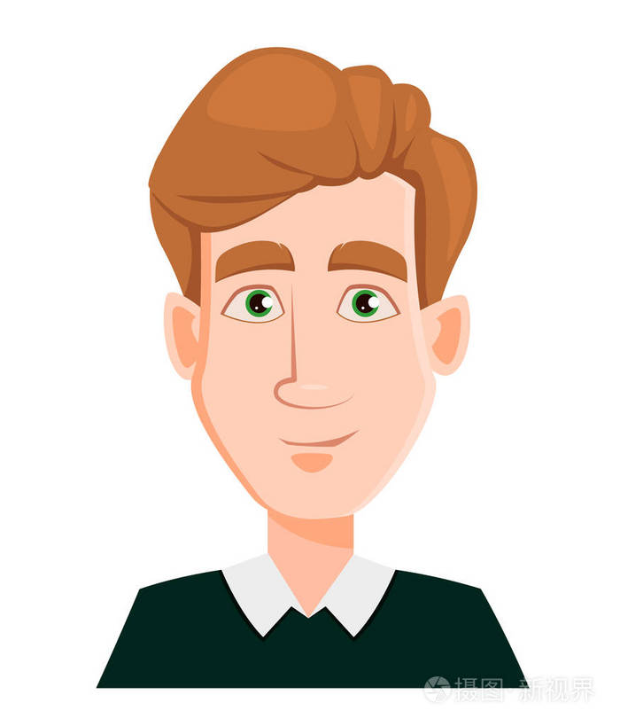 一个金发男人微笑的脸表情男性情感英俊的商人卡通人物在白色背景上