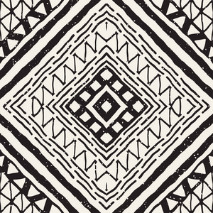 无缝的种族和部落模式。 手绘装饰条纹。 你的纺织品的黑白印刷品。 矢量几何背景。