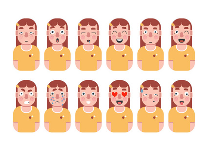 s emotions. Cute girl Avatar. Vector flat cartoon design of faci