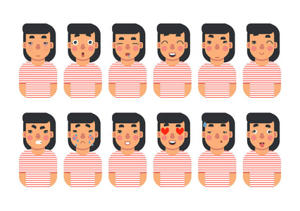 s emotions. Cute girl Avatar. Vector flat cartoon design of faci