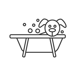 洗澡狗线性图标.客房服务.细线插图.宠物卫生.轮廓符号.