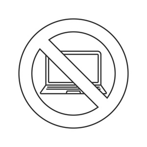 禁止使用电脑.停止轮廓符号.细线插图.矢量孤立轮廓图照片