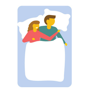 年轻夫妇睡在床上的俯视图，平面矢量图标