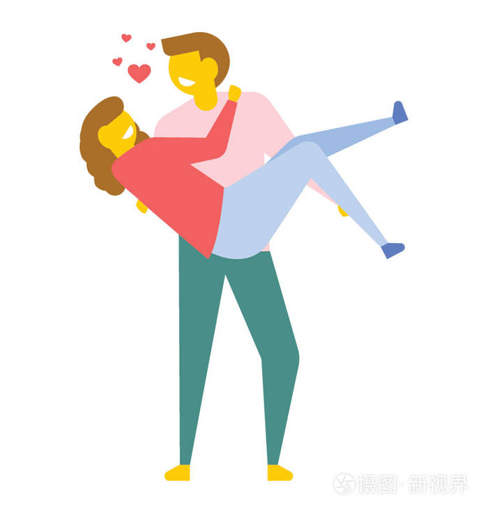 一个英俊的年轻人抱着他的女朋友