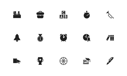 设置15可编辑的教学图标。包括篮球球铃声瞳孔等符号。可用于 web移动Ui 和信息设计