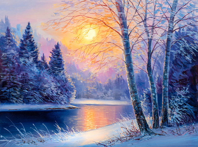 美丽的冬日风景画照片