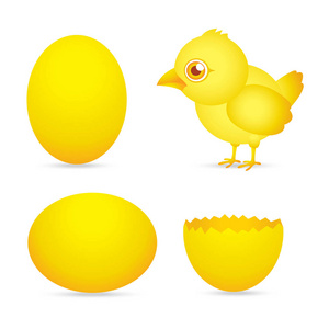 复活节, 金黄小鸡婴孩卡通字符与蛋