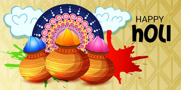 矢量插图的背景，传统丰富多彩的印度节日快乐霍利。