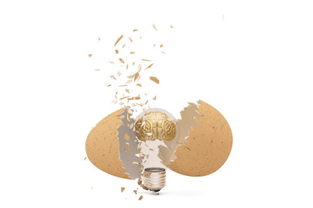 金头脑在灯泡从一个鸡蛋，3d 图