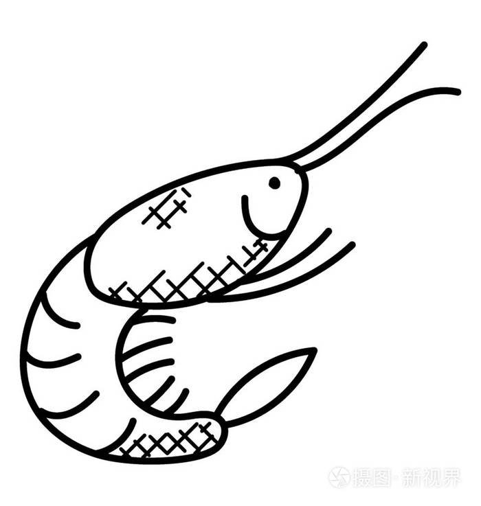 单色虾海鲜涂鸦图标插画-正版商用图片1190rp-摄图新视界
