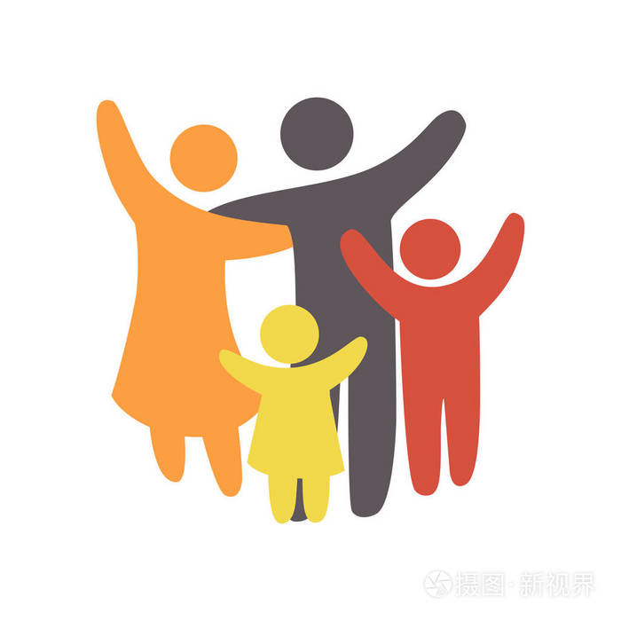 幸福的家庭图标多彩多姿在简单的数字两个孩子爸爸和妈妈站在一起矢量