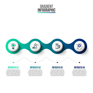 业务数据可视化。抽象的图的梯度元素, 图与4步, 选择, 零件或过程。用于演示的向量业务模板。信息的创意理念