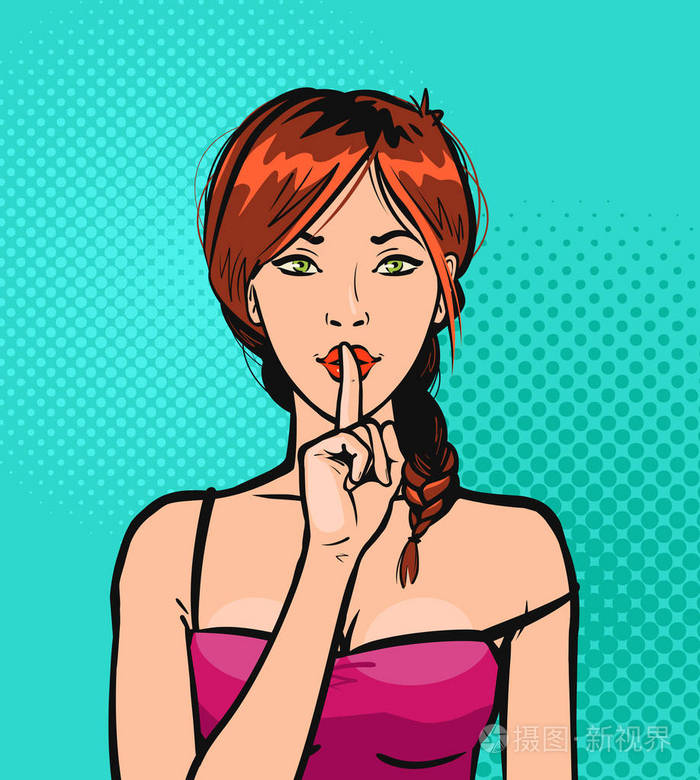 在流行艺术复古漫画风格的美丽的女孩或年轻女子的肖像.卡通矢量插图