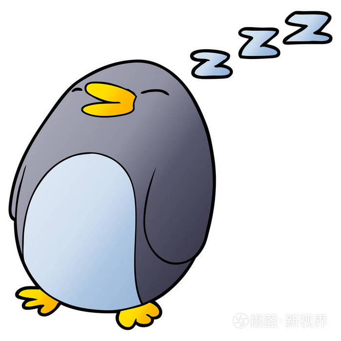 卡通睡眠企鹅的矢量插图