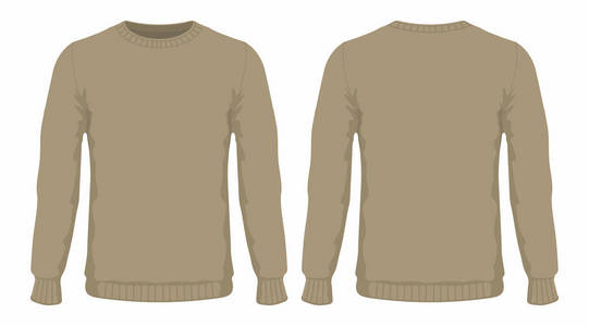 s brown sweater. Front and back views on white background