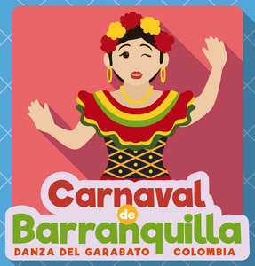 巴兰基亚狂欢节的传统女性 Garabato 舞蹈家, 矢量插画