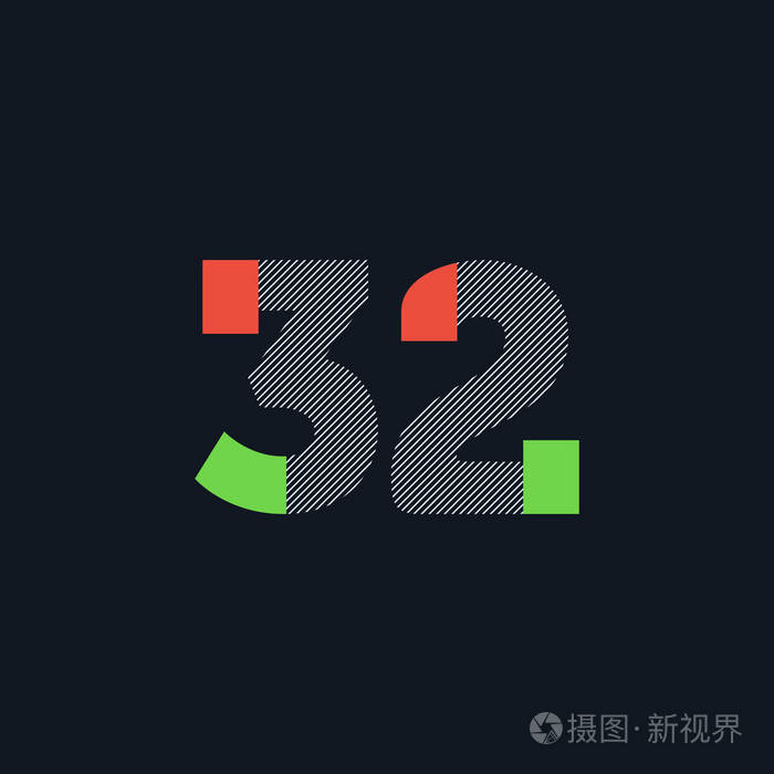 数字数字32数字标志图标几何企业身份矢量图