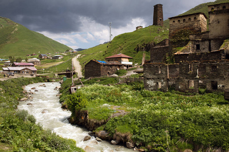 Ushguli 村庄在斯瓦涅季，格鲁吉亚