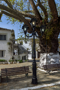 古房子和木头世纪在帕纳吉塔索斯岛东马其顿和色雷斯希腊村