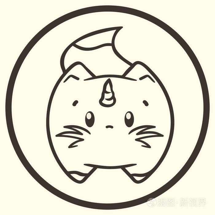 可爱的猫独角兽矢量标志隔离. 稀有动物的象征.