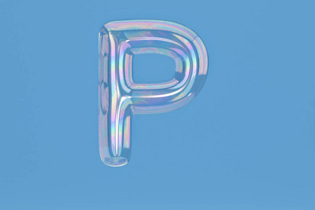 蓝色背景上的气泡字母 P 包括路径. 3 d 图案