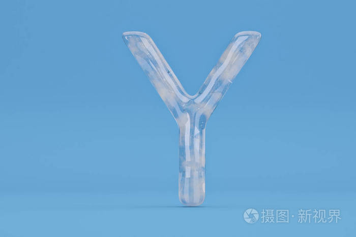 蓝色背景上的冰字母 Y 包括路径. 3 d 例证