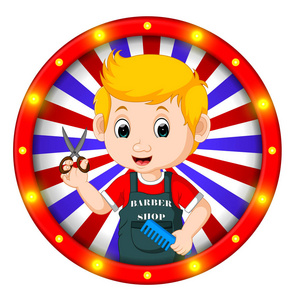 带有明亮灯泡的理发师横幅照片