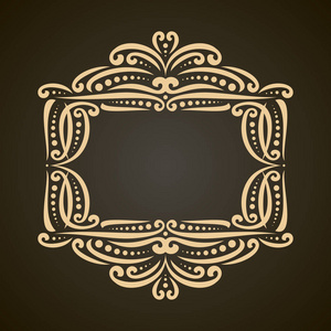 矢量装饰金色框架在黑暗华丽的装饰与华丽的婚礼邀请，老式的丝状边界与卷发和点装饰与复杂的维多利亚设计元素。