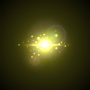 黑色背景上的镜头光晕效果.明亮的 sunflare 爆炸.光辉矢量插照片
