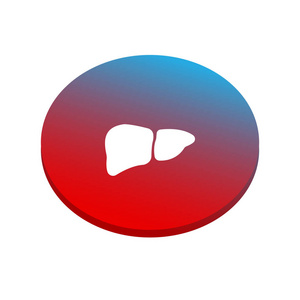 红色和蓝色背景上的肝脏插图。