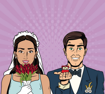 新娘和新郎流行艺术卡通互联网安全, baniking 在线