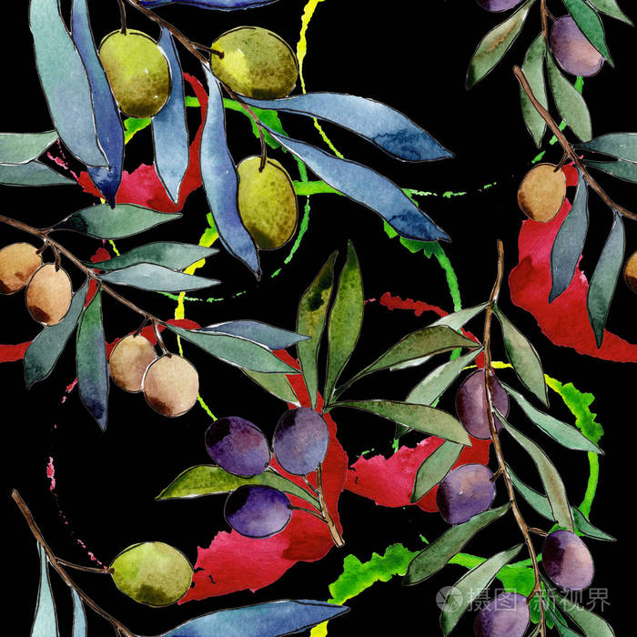 水彩风格的橄榄树图案
